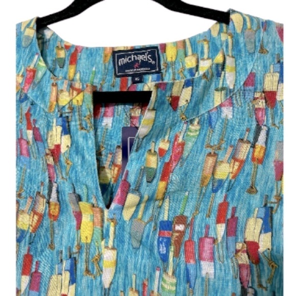 NWT 100% Linen Novelty Print 3/4 Sleeves Tunic Sz XS - Picture 6 of 9